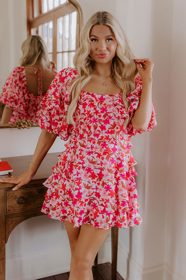 mini tiered dress Exclusive Party Floral Tiered Mini Dress M / pink