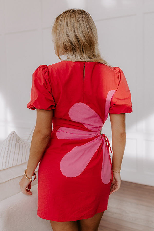 red cutout mini dress Danellia | RED Asymmetric-Neck Mini Dress With Cut-Out Detail And Sash