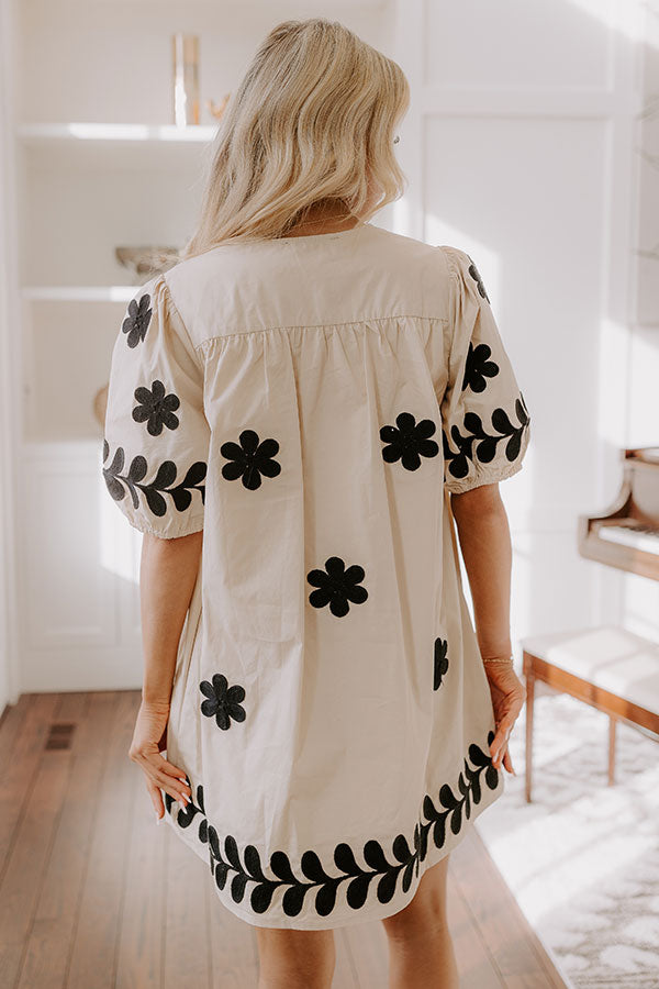 Brunch Babe Floral Embroidered Mini Dress in Oatmeal