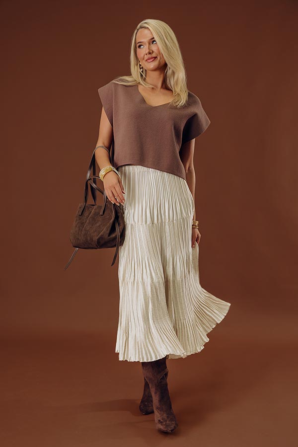 Manhattan Skyline High Waist Pleated Midi Skirt in French Vanilla Image - 1