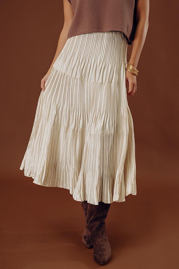 Manhattan Skyline High Waist Pleated Midi Skirt in French Vanilla Image - 2