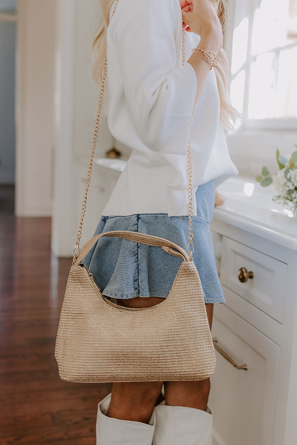 Subtle Shine Woven Purse in Gold white Garden Glam Earrings in White 