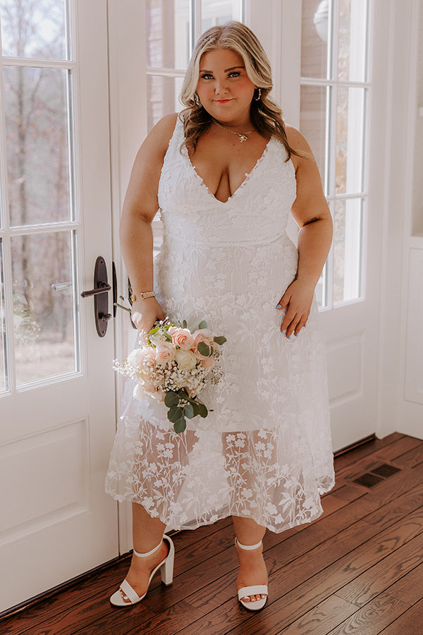 Romantic Moment Embroidered Midi Dress in White Curves