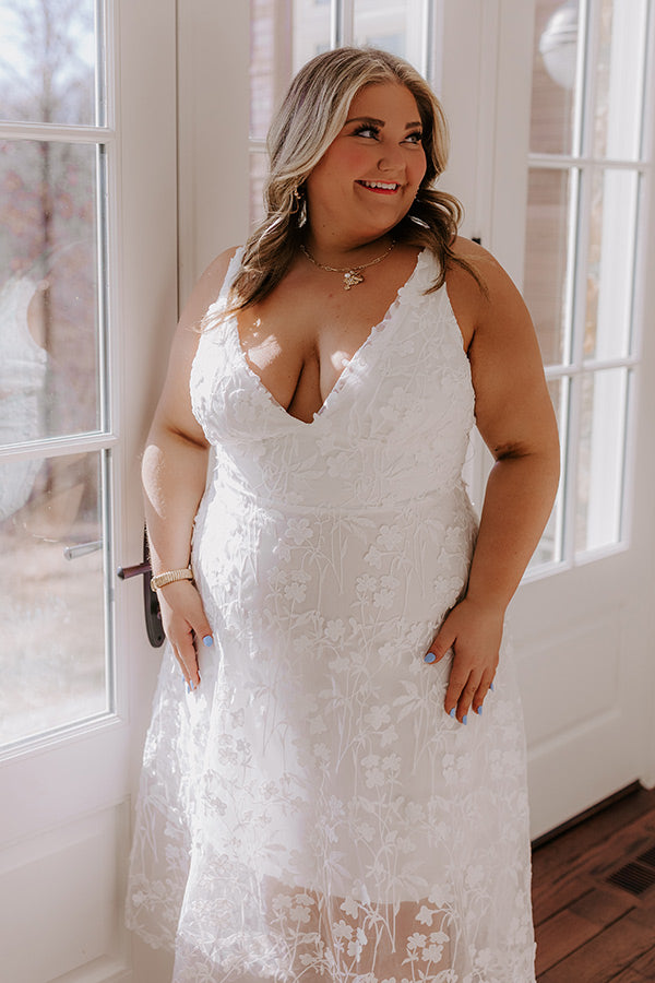 Romantic Moment Embroidered Midi Dress in White Curves