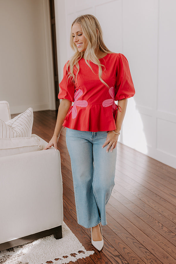 Make A Statement Floral Peplum Top In Red