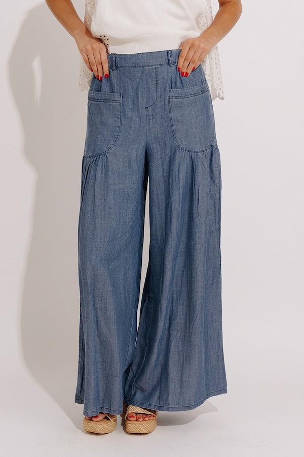 The Vivienne High Waist Wide Leg Chambray Pants Image - 3