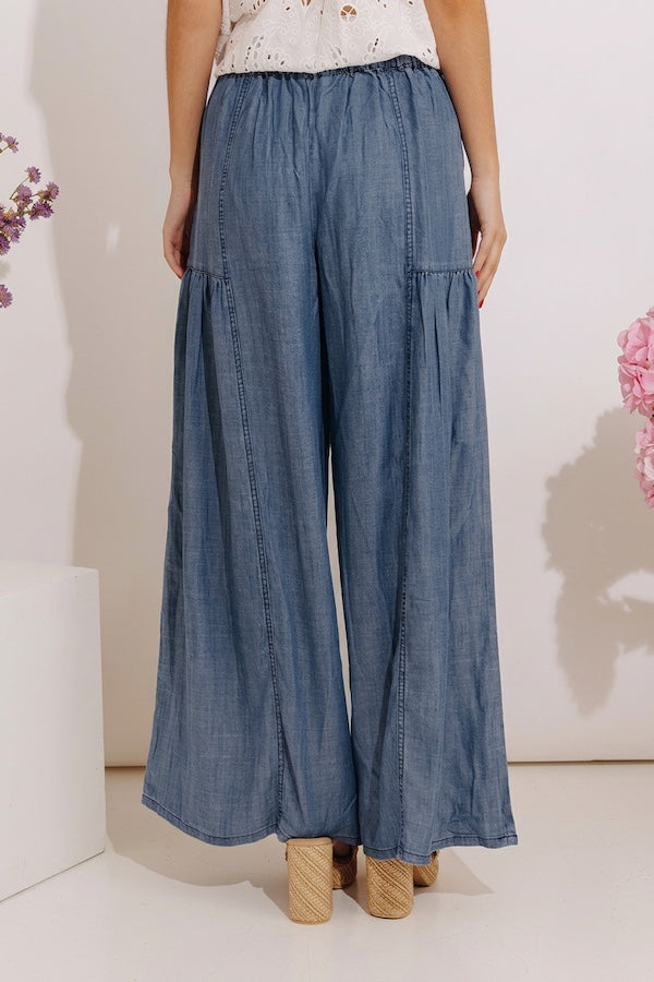 The Vivienne High Waist Wide Leg Chambray Pants Image - 5
