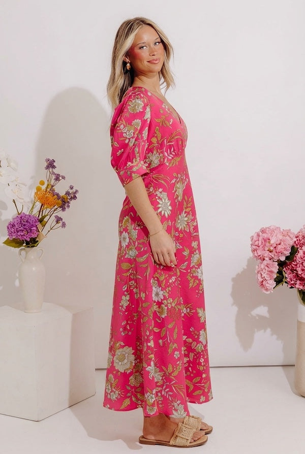 Chateau Brunch Floral Maxi Dress M / hot-pink Chateau Brunch Floral Maxi Dress M / hot-pink