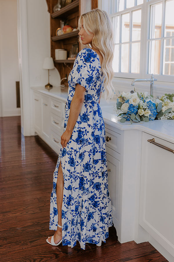 Sweet Surprise Floral Maxi Dress in Royal Blue