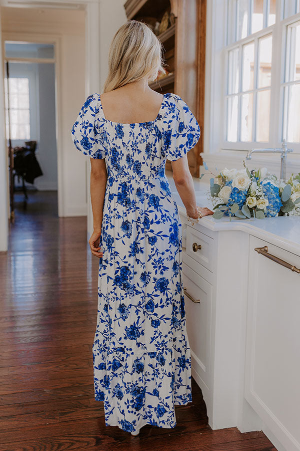 Sweet Surprise Floral Maxi Dress in Royal Blue