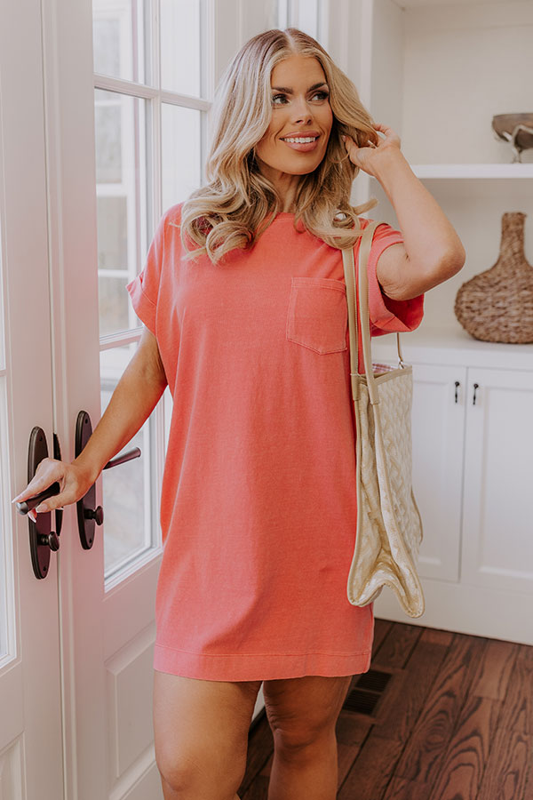 Cafe Meetup Vintage Wash T-Shirt Dress in Coral