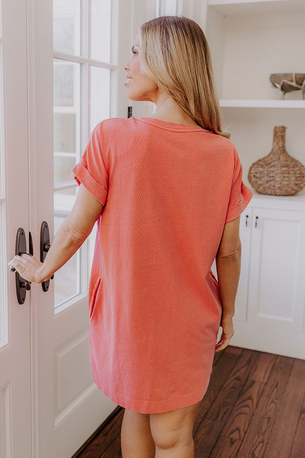 Cafe Meetup Vintage Wash T-Shirt Dress in Coral