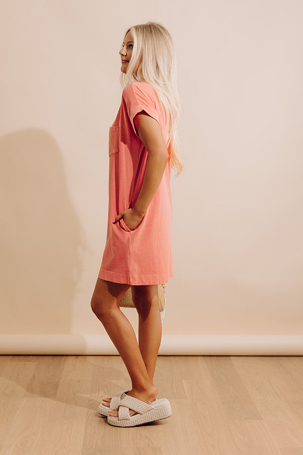 Cafe Meetup Vintage Wash T-Shirt Dress in Coral Image - 2