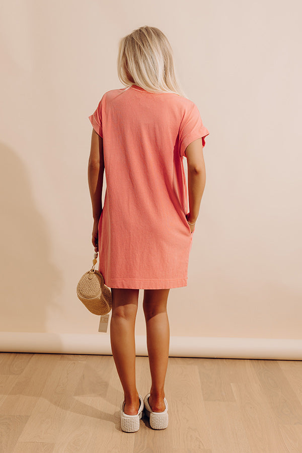 Cafe Meetup Vintage Wash T-Shirt Dress in Coral Image - 3