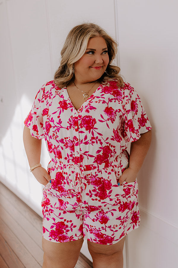 Life In Full Bloom Floral Romper in Hot Pink Curves