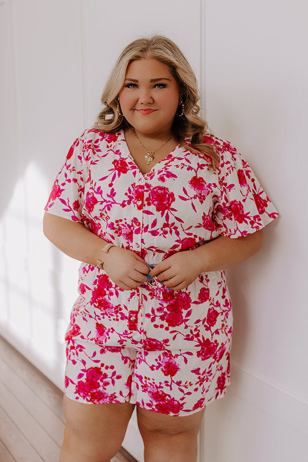 Life In Full Bloom Floral Romper in Hot Pink Curves