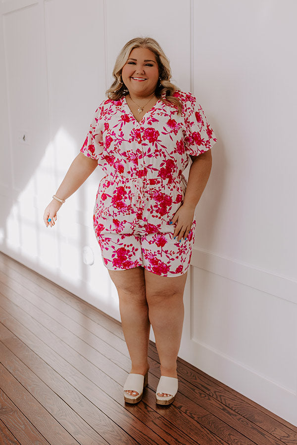 Life In Full Bloom Floral Romper in Hot Pink Curves