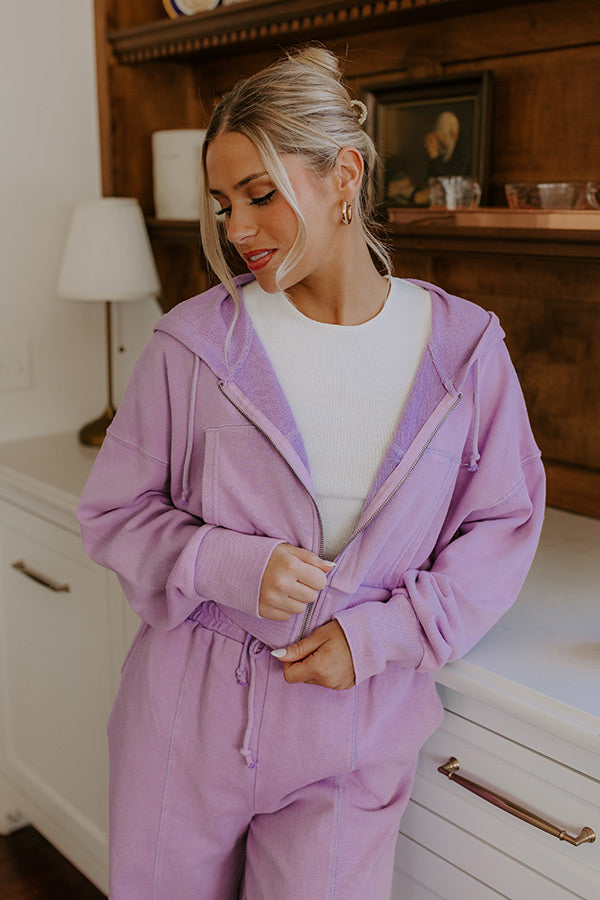 Road Trip Ready Vintage Wash Crop Sweater in Dusty Purple