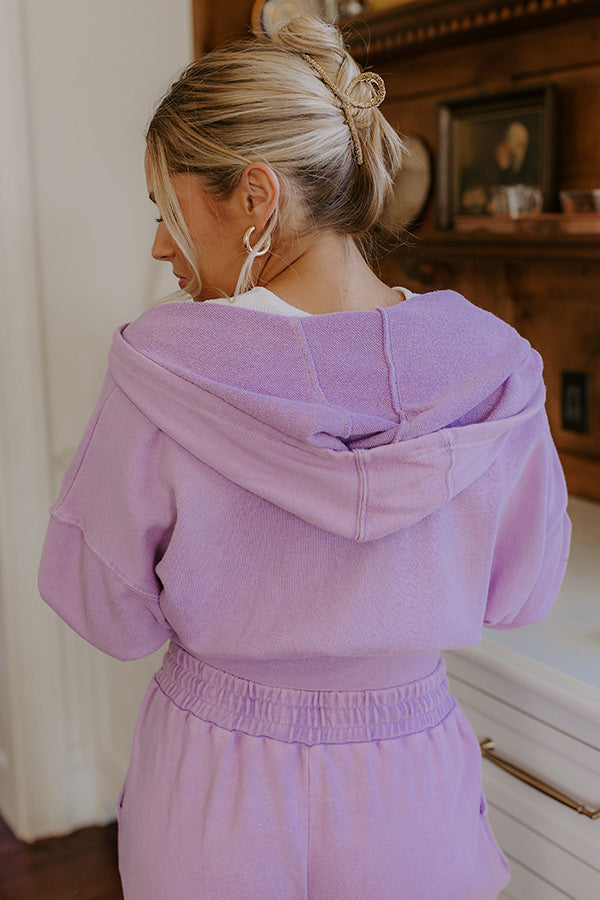 Road Trip Ready Vintage Wash Crop Sweater in Dusty Purple