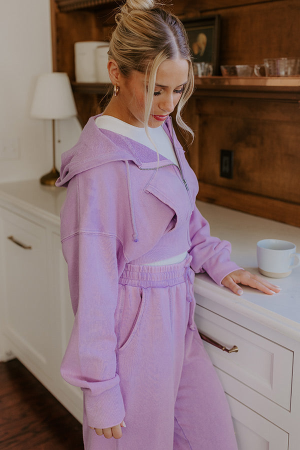 Road Trip Ready Vintage Wash Crop Sweater in Dusty Purple