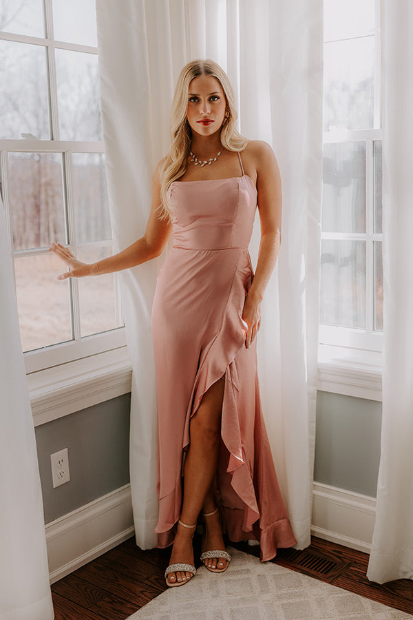 Whirlwind Romance Satin Maxi Dress in Blush