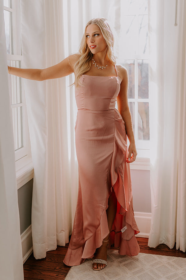 Whirlwind Romance Satin Maxi Dress in Blush