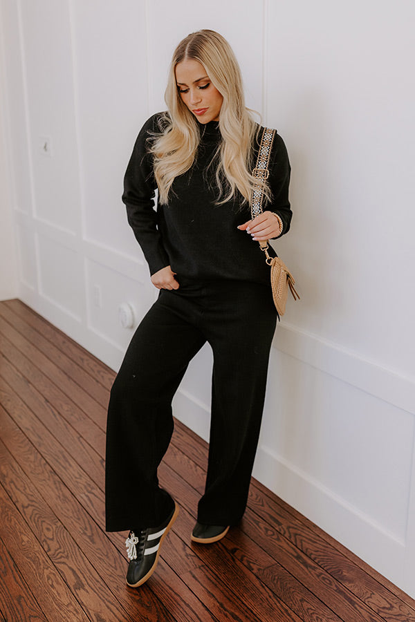 Small Town Bistro High Waist Knit Pants in Black