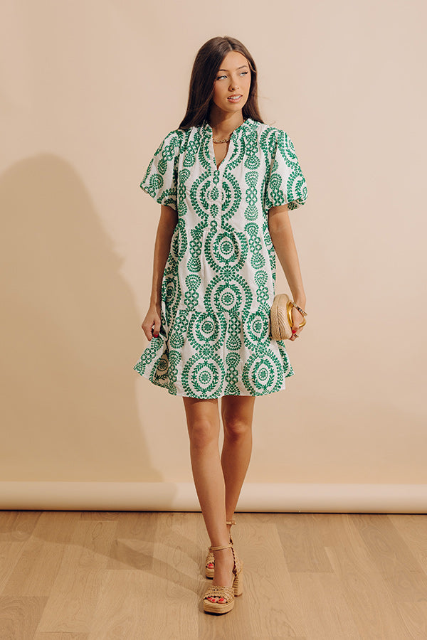 Sunny Outlook Eyelet Mini Dress in Green Image - 1