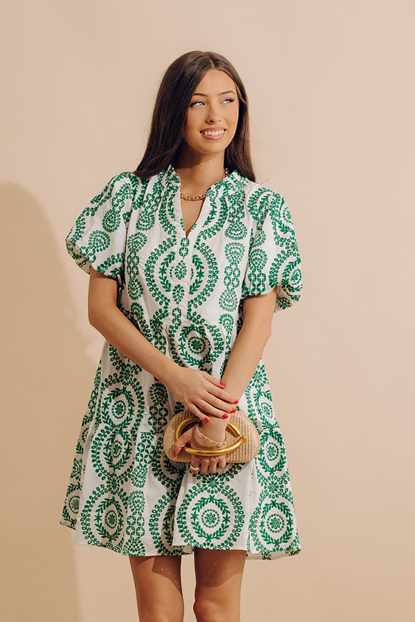 Sunny Outlook Eyelet Mini Dress in Green Image - 2