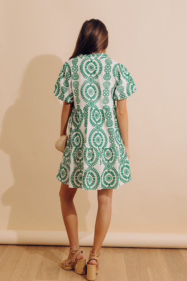 Sunny Outlook Eyelet Mini Dress in Green Image - 3