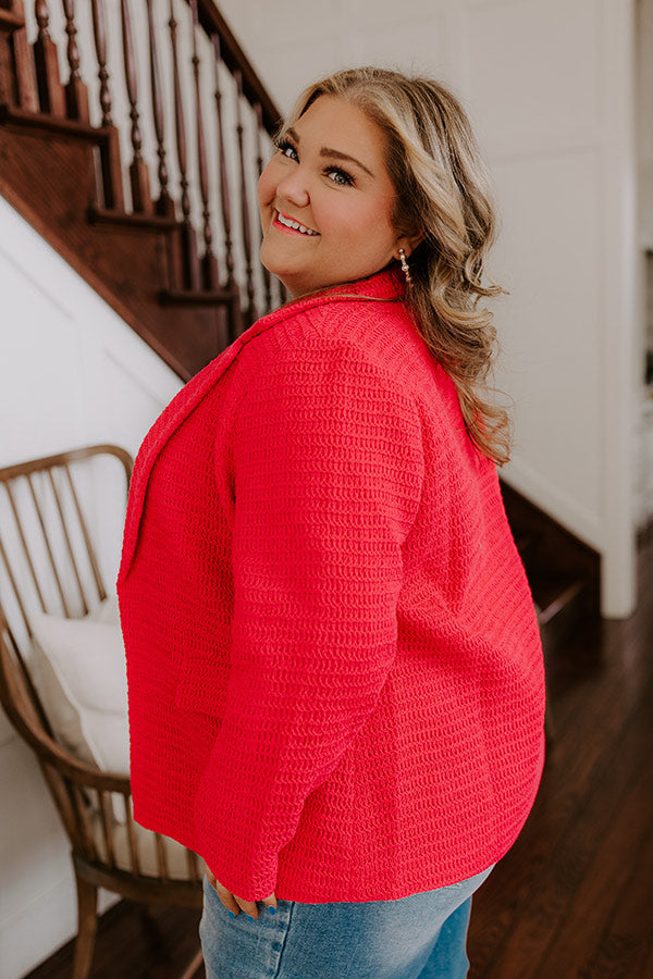 Boho Chic Crochet Blazer in Raspberry Curves