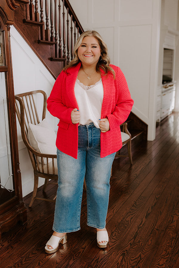 Boho Chic Crochet Blazer in Raspberry Curves