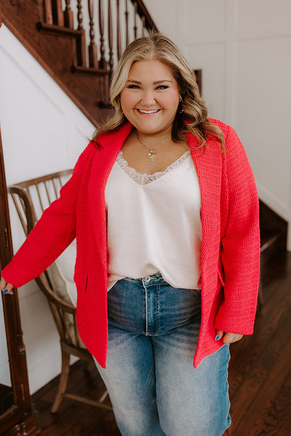 Boho Chic Crochet Blazer in Raspberry Curves