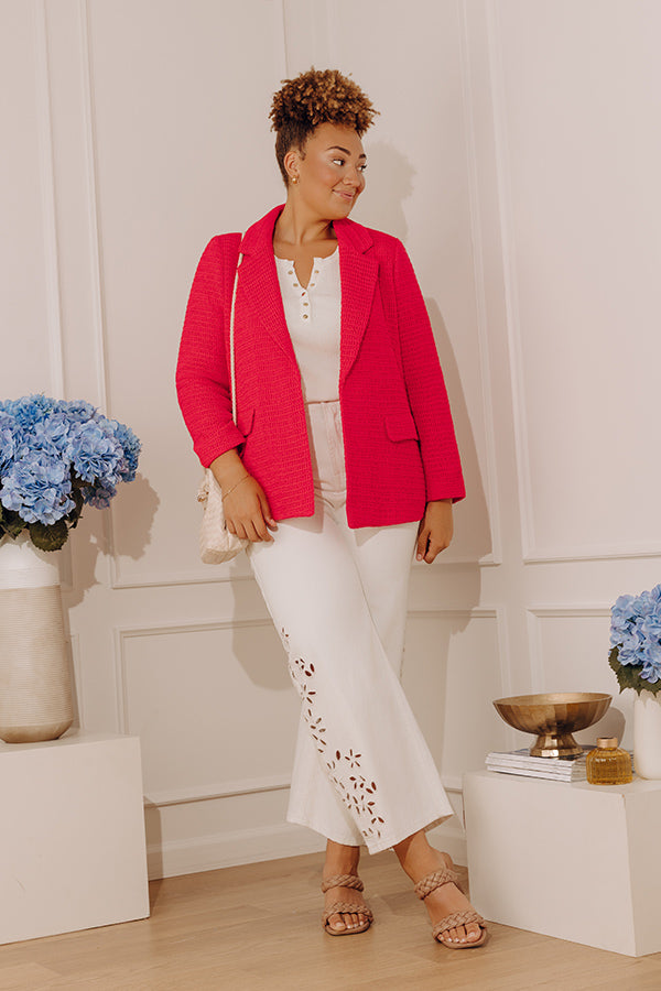 Boho Chic Crochet Blazer in Raspberry Curves