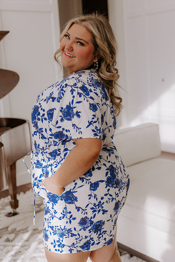 Life In Full Bloom Floral Romper in Royal Blue Curves