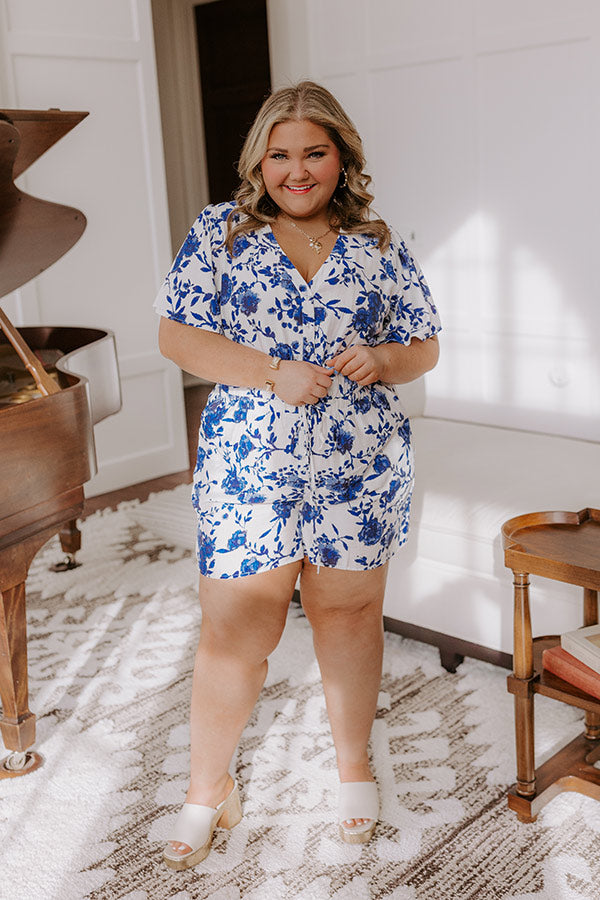 Life In Full Bloom Floral Romper in Royal Blue Curves