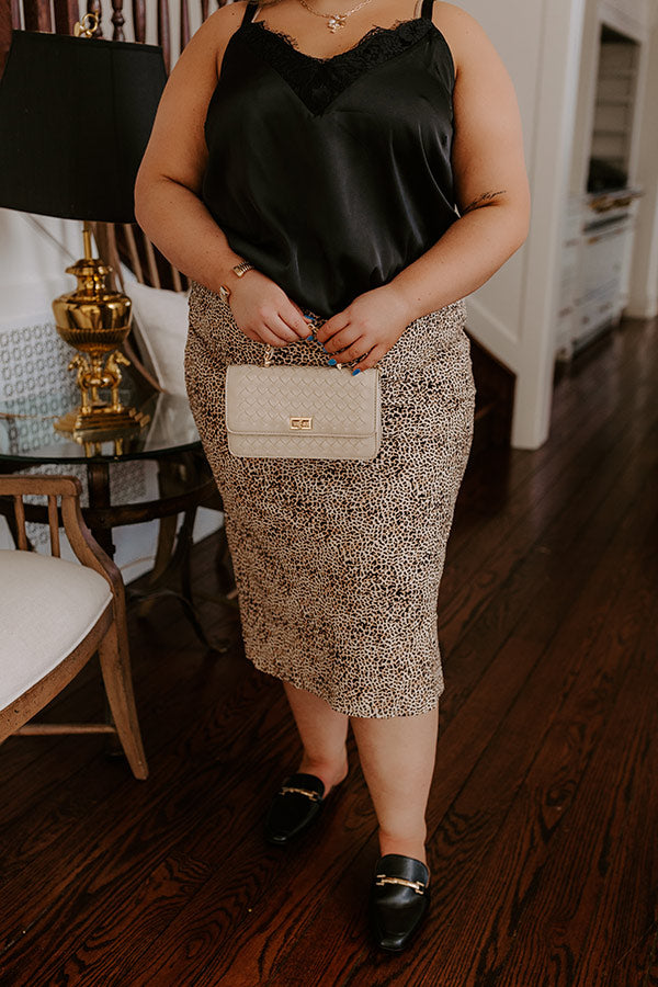 The Caitlyn High Waist Leopard Midi Skirt in Brown Curves