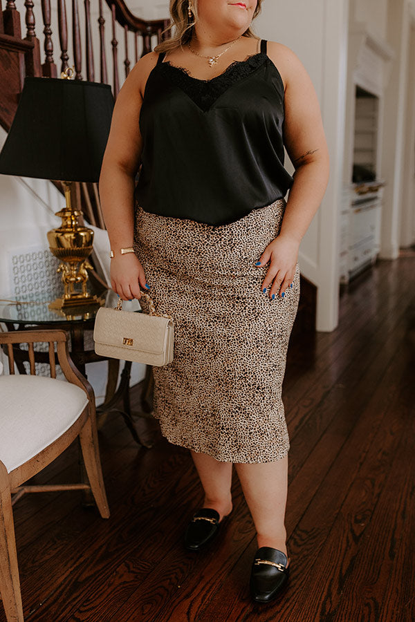 The Caitlyn High Waist Leopard Midi Skirt in Brown Curves