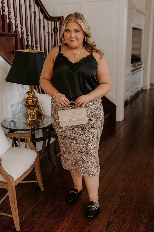 The Caitlyn High Waist Leopard Midi Skirt in Brown Curves