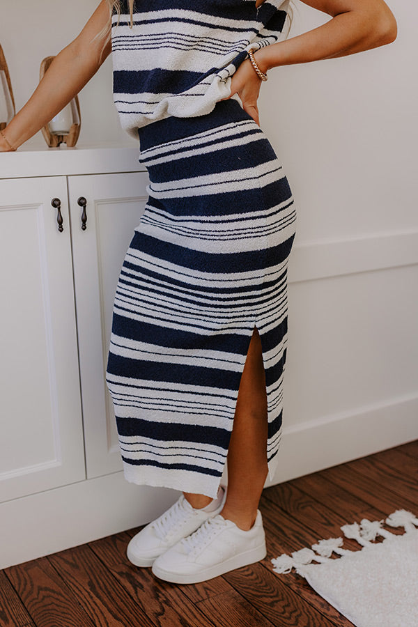 Piers And Cheers High Waist Stripe Knit Skirt