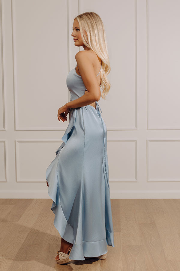 Whirlwind Romance Satin Maxi Dress in Sky Blue Image - 3