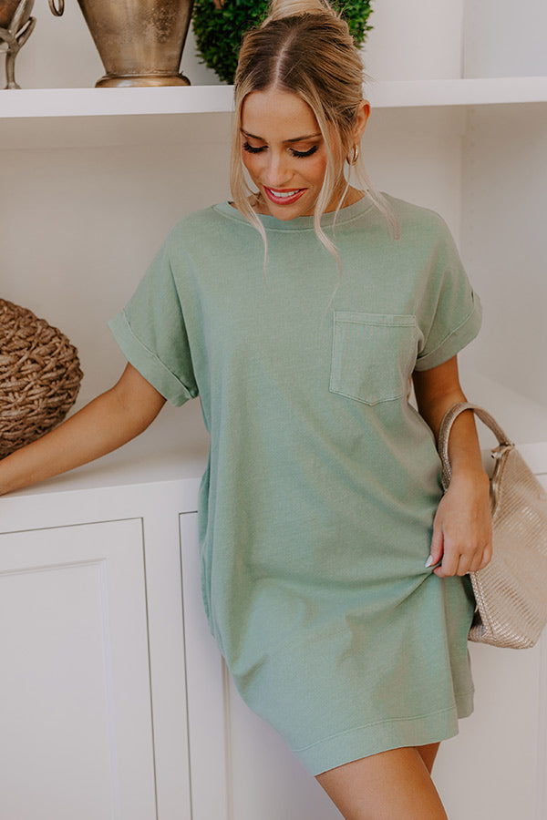 Cafe Meetup Vintage Wash T-Shirt Dress in Sage