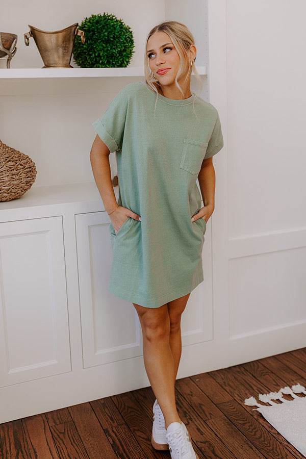 Cafe Meetup Vintage Wash T-Shirt Dress in Sage