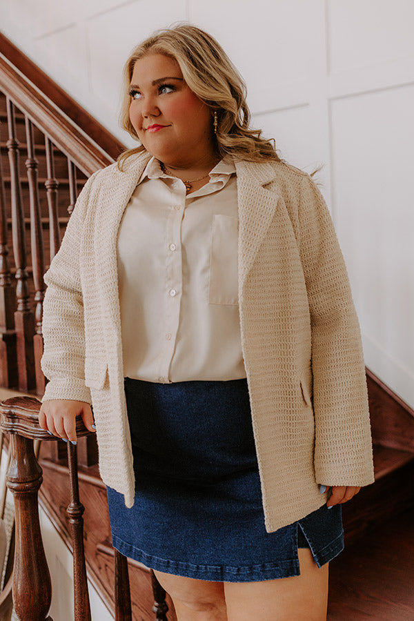 Boho Chic Crochet Blazer in Oatmeal Curves