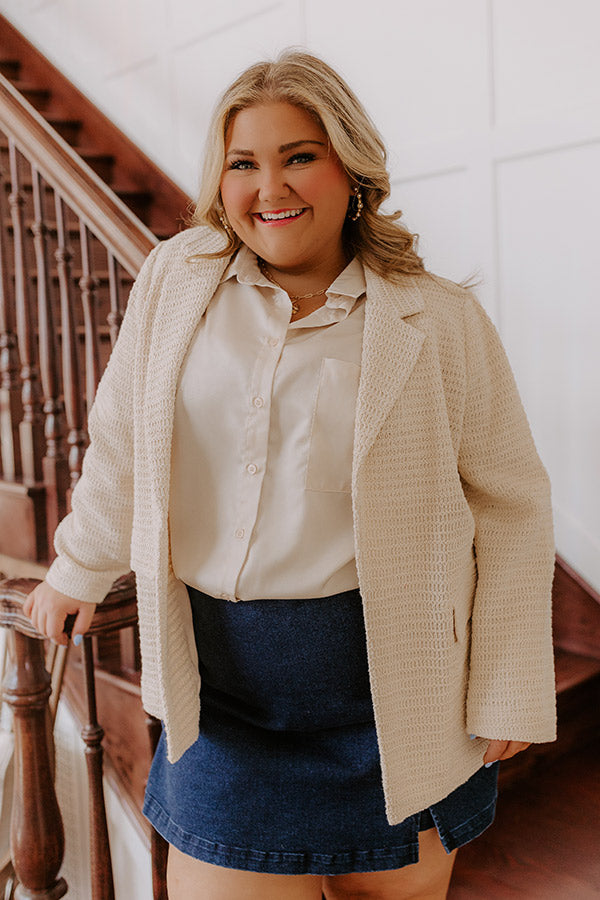 Boho Chic Crochet Blazer in Oatmeal Curves