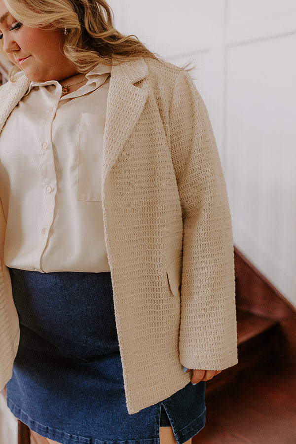 Boho Chic Crochet Blazer in Oatmeal Curves