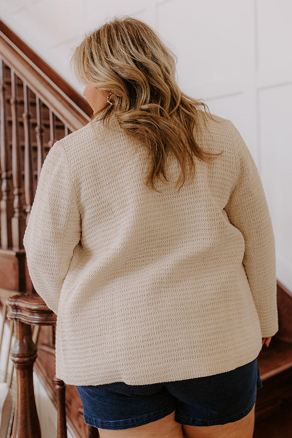 Boho Chic Crochet Blazer in Oatmeal Curves