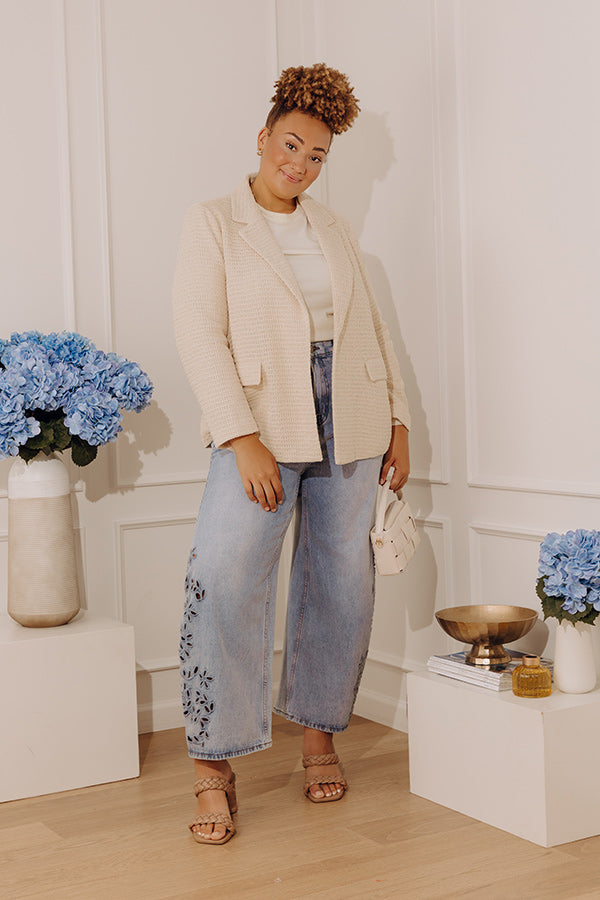 Boho Chic Crochet Blazer in Oatmeal Curves Image - 2