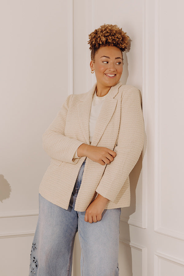 Boho Chic Crochet Blazer in Oatmeal Curves Image - 1