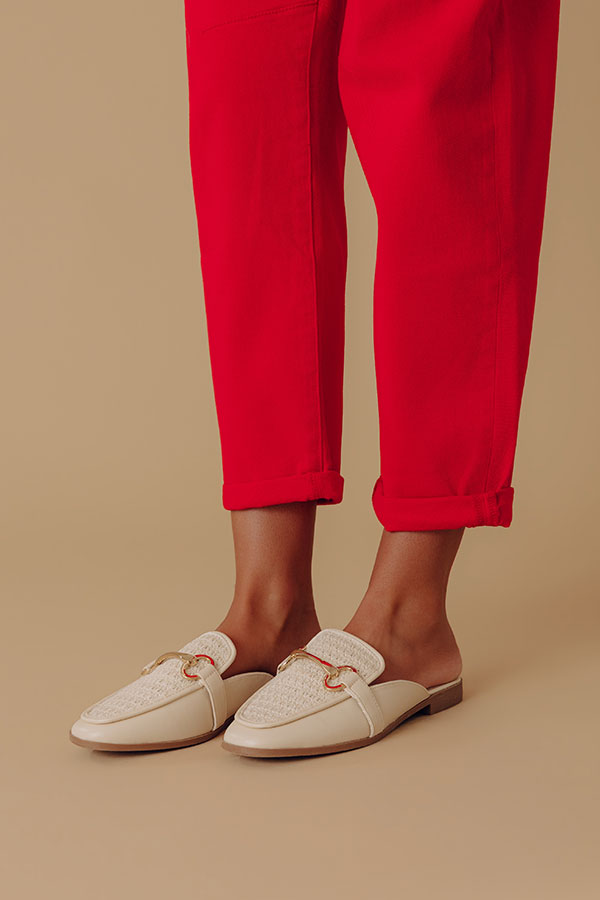 The Hannah Faux Leather Mule Loafer in Cream